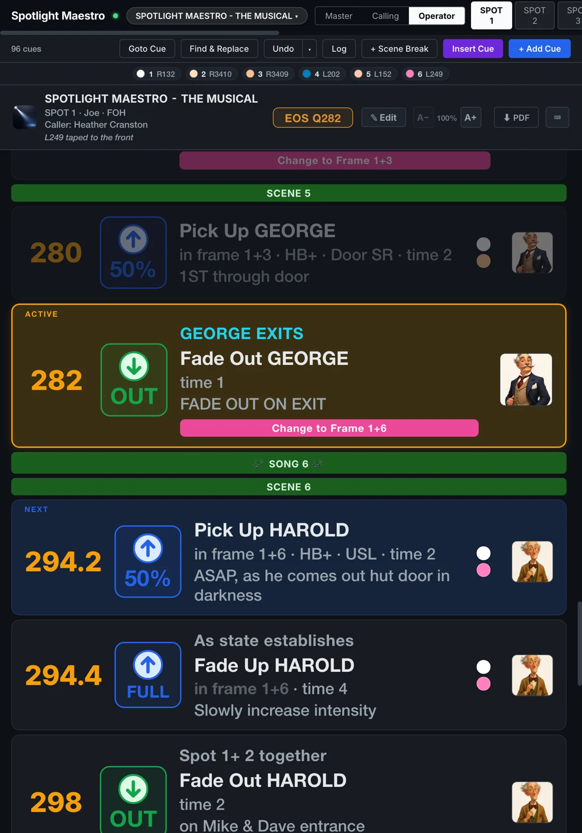 The Action Intensity tracking style: big tiles reading OUT, FULL and 50% beside each cue